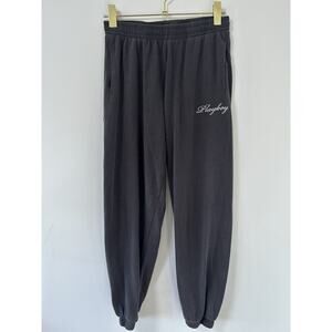 Playboy By Pacsun Black Script Fleece‎ Lined Jogger Sweatpants Womens XS